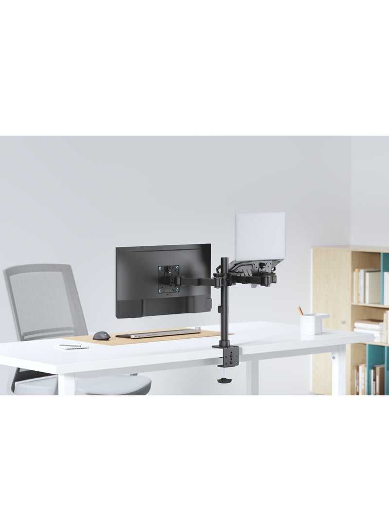 Skill Tech Skilltech SH91 C024ML Heavy-Duty Monitor Arm with Laptop Holder | Supports 17"–35" Screens (20kg) + Laptop Tray (9kg) | Full Motion Tilt/Swivel/Rotation | VESA 100×100 | Clamp & Grommet Mount – Matte Black - Image 2