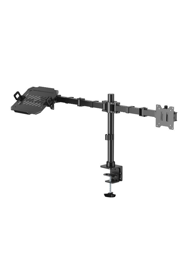 Skill Tech Skilltech SH91 C024ML Heavy-Duty Monitor Arm with Laptop Holder | Supports 17"–35" Screens (20kg) + Laptop Tray (9kg) | Full Motion Tilt/Swivel/Rotation | VESA 100×100 | Clamp & Grommet Mount – Matte Black - Image 3