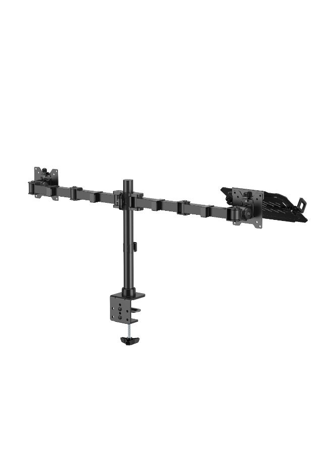 Skill Tech Skilltech SH91 C024ML Heavy-Duty Monitor Arm with Laptop Holder | Supports 17"–35" Screens (20kg) + Laptop Tray (9kg) | Full Motion Tilt/Swivel/Rotation | VESA 100×100 | Clamp & Grommet Mount – Matte Black - Image 4