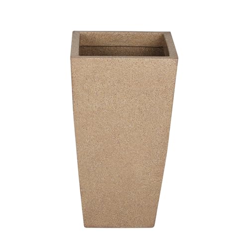 BonKaso 12 inch Beige Pot – Tall, Durable & Lightweight Polymer Square Tower Planter for Indoor & Outdoor Use: Home, Office, Garden & Balcony (Gamla/Gamale) - Image 5