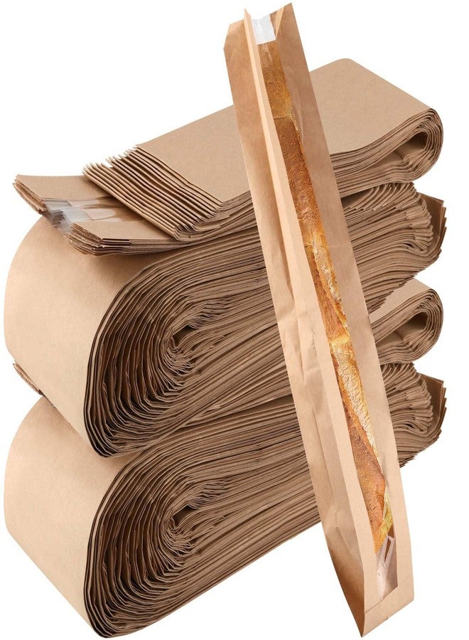 PINGEUI 200 Pack Baguette Bread Bags, 24 x 4 x 2 Inch Long Paper Bread homemade Bag with Window, Kraft Brown French Breads Bags for Doughnuts, Muffins, Sandwich - Image 1