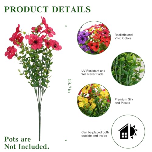 CEWOR 12 Bundles Artificial Flowers for Outdoor Indoor, Fake Silk Daisy with Eucalyptus Leaves, Faux Flower for Garden Front Door Porch Planter Patio Home Decor (Mix Red Purple Yellow Fuchsia) - Image 2