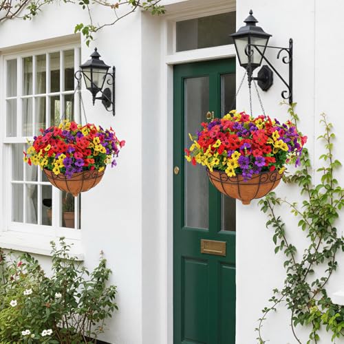 CEWOR 12 Bundles Artificial Flowers for Outdoor Indoor, Fake Silk Daisy with Eucalyptus Leaves, Faux Flower for Garden Front Door Porch Planter Patio Home Decor (Mix Red Purple Yellow Fuchsia) - Image 5