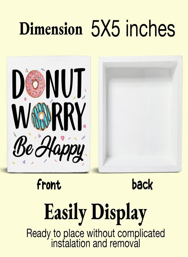ZOSAN Funny Kitchen Decor Donut Worry Be Happy Wood Block Sign Home Kitchen Desk Table Shelf Decoration - Image 2