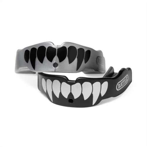 Battle Fangs Football Mouthguard Sports Mouth Guard with Removable Strap Protector Mouthpiece Fits with or Without Braces on Teeth Adult Youth Mouth Guard Sizes 2 Pack - Image 1