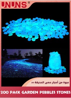 UNUNS أحجار الحصى المضيئة في الحديقة، أحجار الحصى المضيئة في الحديقة في الظلام لتزيين الفناء والممرات، أحجار مضيئة مزخرفة باللون الأزرق، 200 قطعة  - Image 1