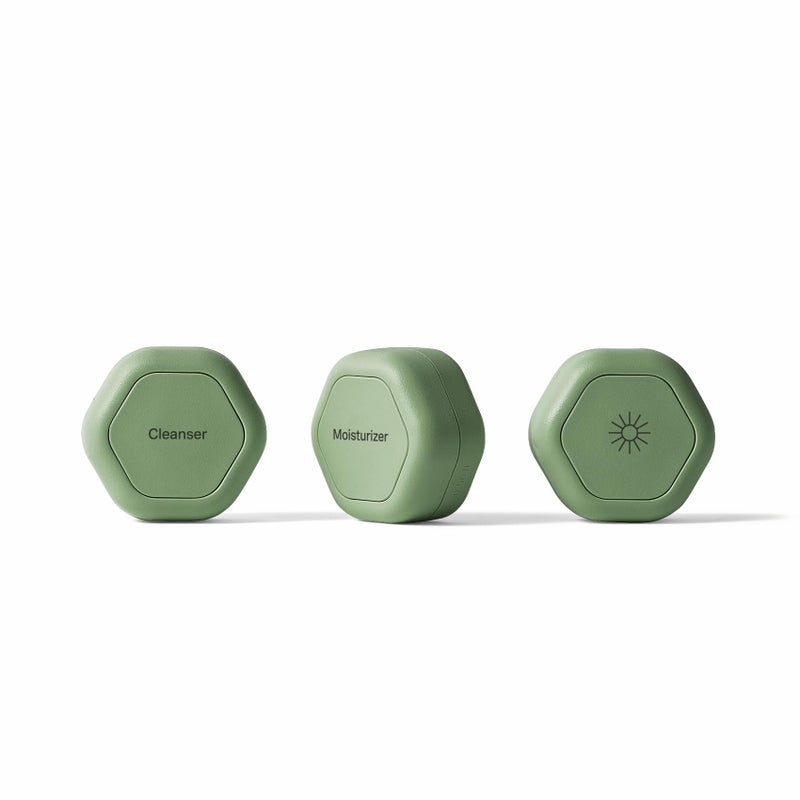 Cadence Travel Containers Basic Skincare Set - Magnetic Containers with Lids,Carry On Travel Essentials For Women/Men - 3 Small Capsules (0.56oz) - Cleanser, Moisturizer & Sun-Icon Labels - Eucalyptus - Image 1