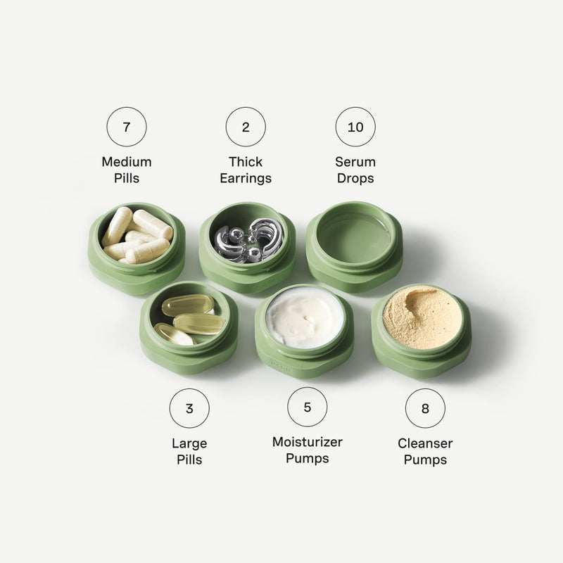 Cadence Travel Containers Basic Skincare Set - Magnetic Containers with Lids,Carry On Travel Essentials For Women/Men - 3 Small Capsules (0.56oz) - Cleanser, Moisturizer & Sun-Icon Labels - Eucalyptus - Image 3