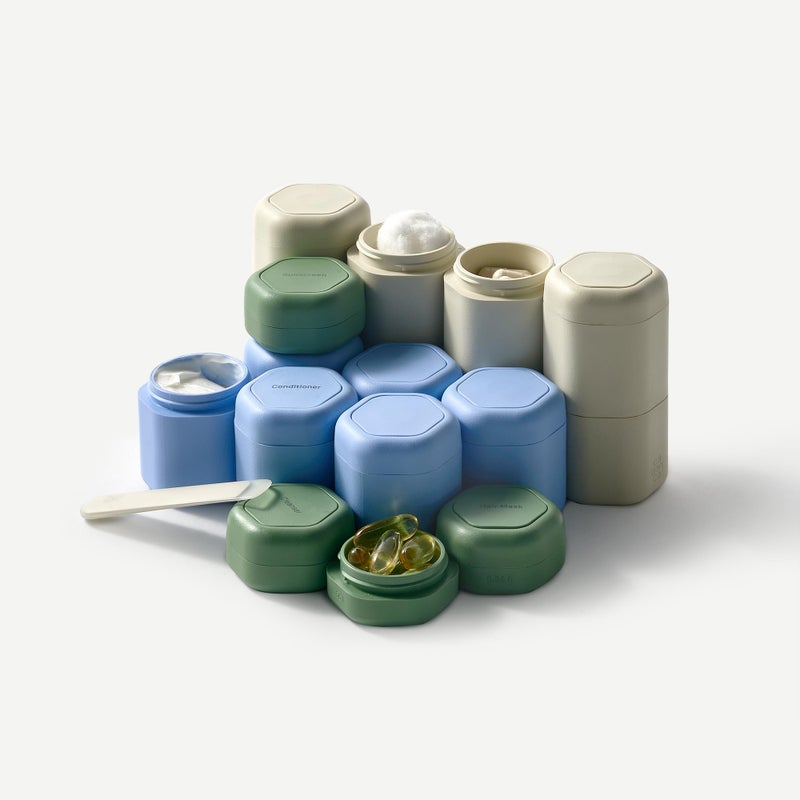 Cadence Travel Containers Basic Skincare Set - Magnetic Containers with Lids,Carry On Travel Essentials For Women/Men - 3 Small Capsules (0.56oz) - Cleanser, Moisturizer & Sun-Icon Labels - Eucalyptus - Image 5