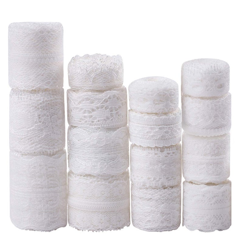 Whaline 49 Yard White Lace Trim 15 Rolls Assorted Patterns Lace Ribbon Cream Vintage for Bridal Wedding Decorations and Sewing DIY Making