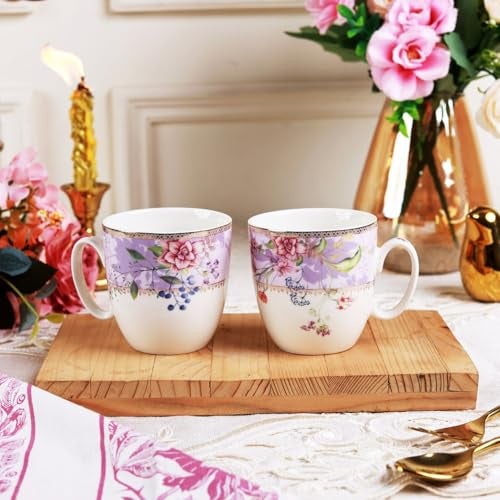 Vigneto Floral Lilac Garden Coffee Mug Set | Set of 6 Mugs, 200 ML | Finest Premium Porcelain | for Coffee/Tea | Scratch Resistant | Lead Free | Perfect for Gifting - Image 2