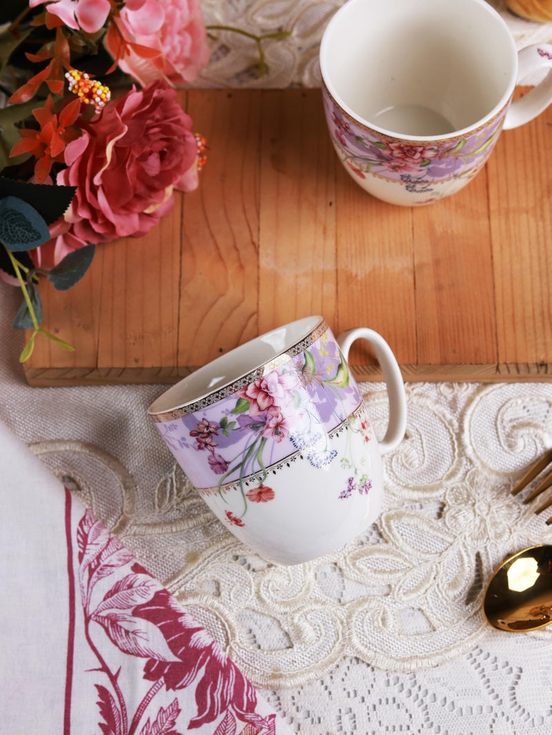 Vigneto Floral Lilac Garden Coffee Mug Set | Set of 6 Mugs, 200 ML | Finest Premium Porcelain | for Coffee/Tea | Scratch Resistant | Lead Free | Perfect for Gifting - Image 4