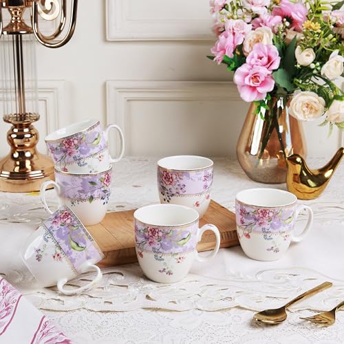 Vigneto Floral Lilac Garden Coffee Mug Set | Set of 6 Mugs, 200 ML | Finest Premium Porcelain | for Coffee/Tea | Scratch Resistant | Lead Free | Perfect for Gifting - Image 1