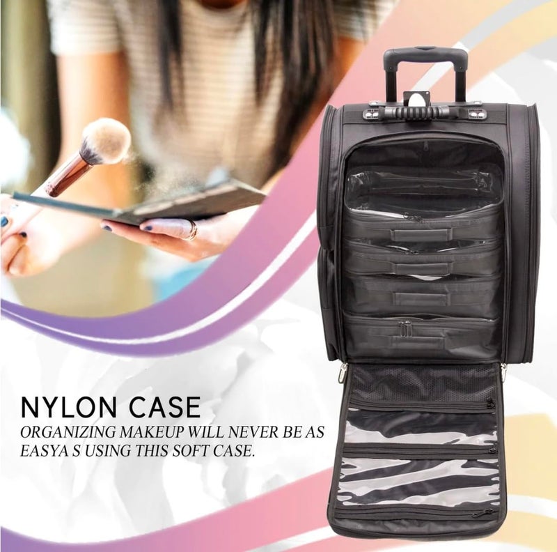 Adson Multifunctional Professional Beauty Makeup Artist Rolling Cosmetic Aluminium Vanity Trolley Beauty Train case Makeup Cosmetic Trolley Hairstylist Travel Organizer (Smoky Black) - Image 4