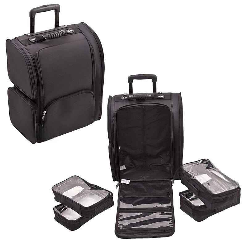Adson Multifunctional Professional Beauty Makeup Artist Rolling Cosmetic Aluminium Vanity Trolley Beauty Train case Makeup Cosmetic Trolley Hairstylist Travel Organizer (Smoky Black) - Image 1