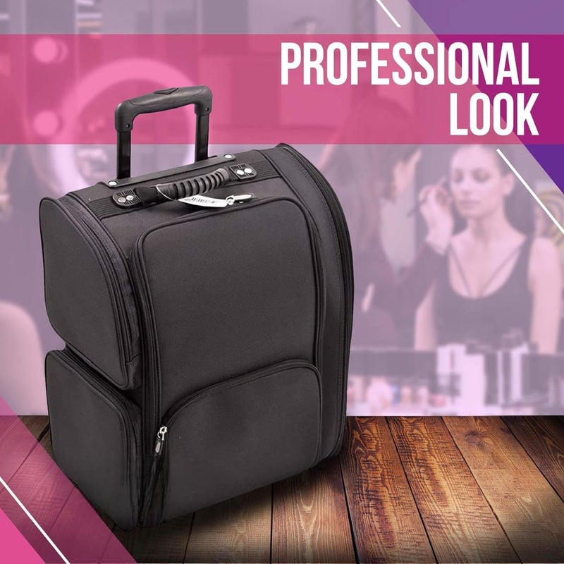Adson Multifunctional Professional Beauty Makeup Artist Rolling Cosmetic Aluminium Vanity Trolley Beauty Train case Makeup Cosmetic Trolley Hairstylist Travel Organizer (Smoky Black) - Image 3
