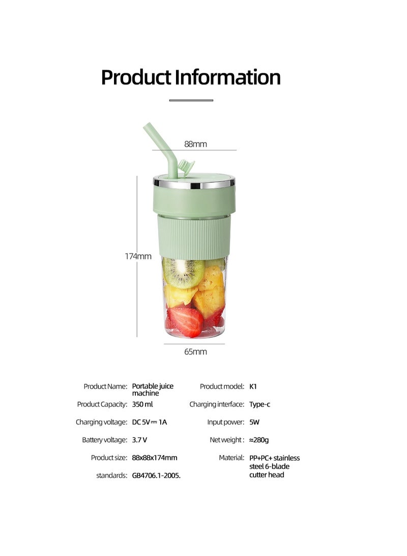 City Portable Blender,Portable Blender for Smoothies & Shakes,Mini Personal Blender, with Silicone Straw, USB Rechargeable, 6 Juice Blending Blades, for Kitchen, Home, Travel, Office, Sports, Gym,350ml,(K1-Milk coffee color) - Image 2