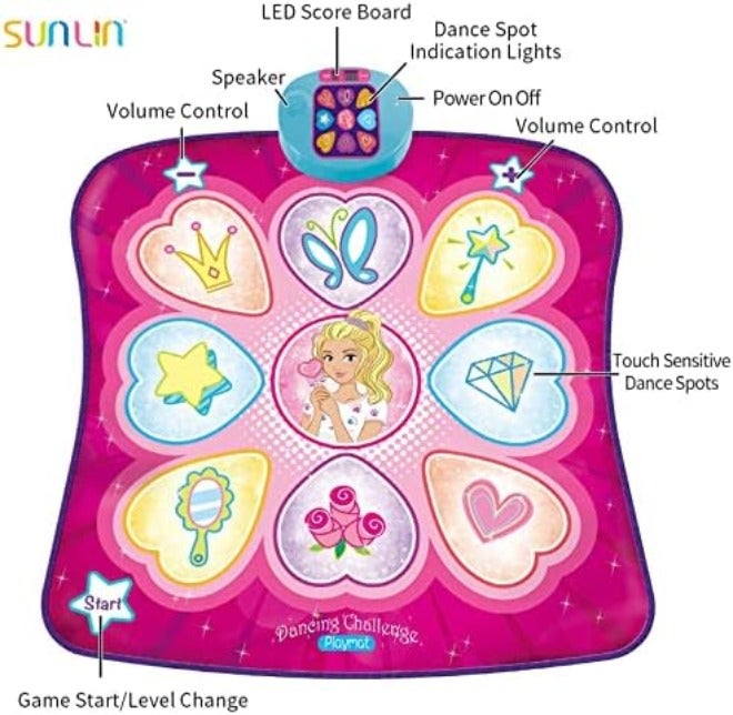 SUNLIN Dance Mat Toys for Girls Ages 3-10 | LED Lights, Adjustable Volume, 9 Music Tracks, 7 Game Modes, 5 Challenge Levels - Image 4