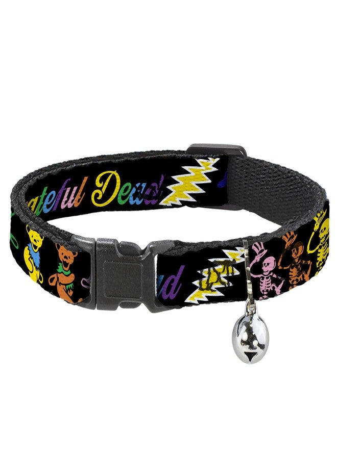 Buckle Down Cat Collar Breakaway Grateful Dead Script Bears Skeletons Black Multi Color 8 to 12 Inches 0.5 Inch Wide - Image 1