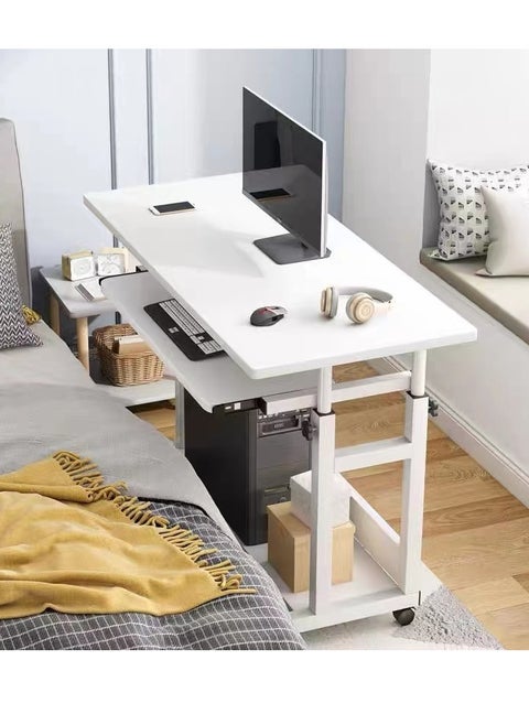 Computer Desk with Keyboard Tray Home Office Computer Workstation Rolling Study PC Height Adjustable Laptop Table for Small Spaces URG (Color :White)