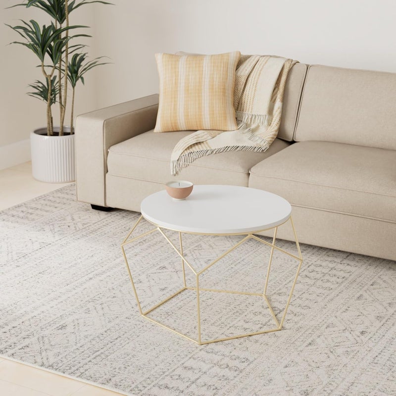 Priti Engineered Iron Wooden Modern Multicolour Morgan Coffee Side Table End Table for Living Room, Wood Finish,Golden - Image 2