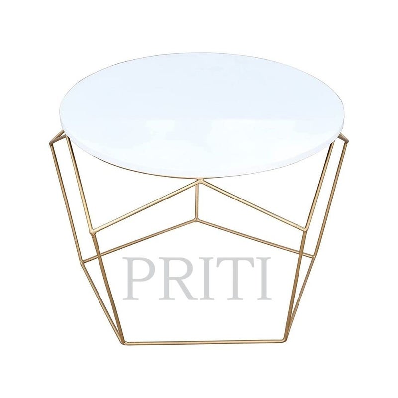 Priti Engineered Iron Wooden Modern Multicolour Morgan Coffee Side Table End Table for Living Room, Wood Finish,Golden - Image 3
