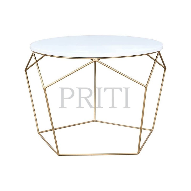 Priti Engineered Iron Wooden Modern Multicolour Morgan Coffee Side Table End Table for Living Room, Wood Finish,Golden - Image 1