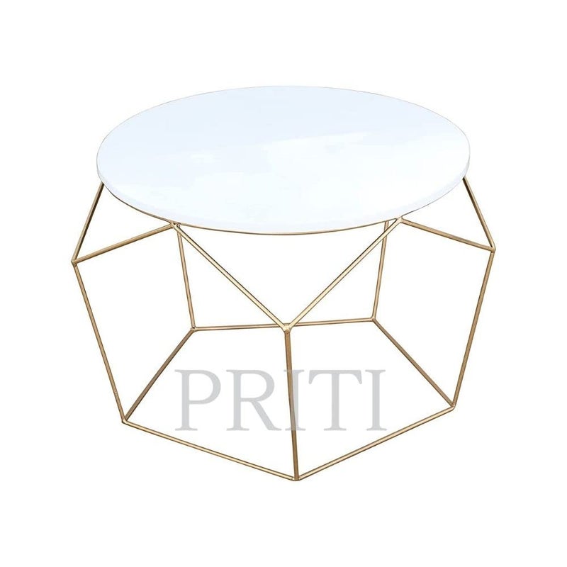Priti Engineered Iron Wooden Modern Multicolour Morgan Coffee Side Table End Table for Living Room, Wood Finish,Golden - Image 4