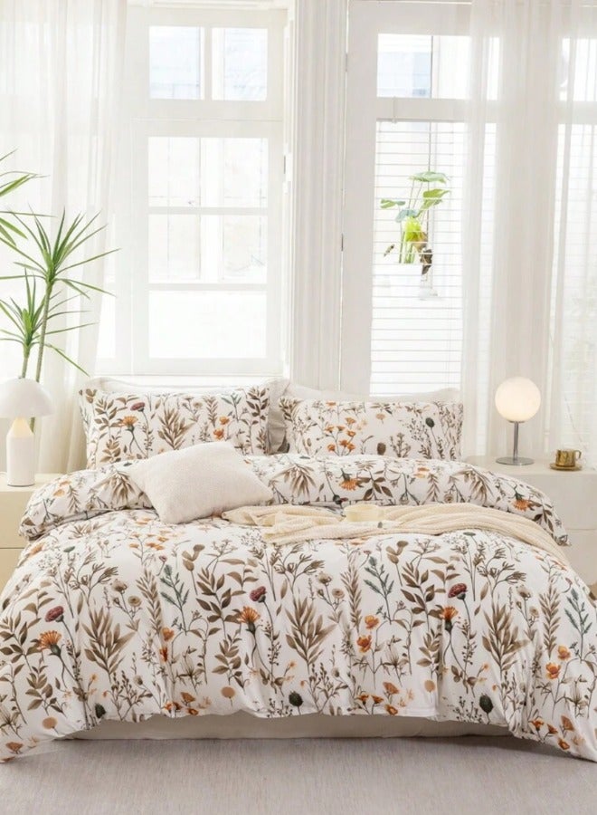 LUNA Home Queen size 6 pieces bedding set, featuring a beautiful orange and brown floral design. - Image 1