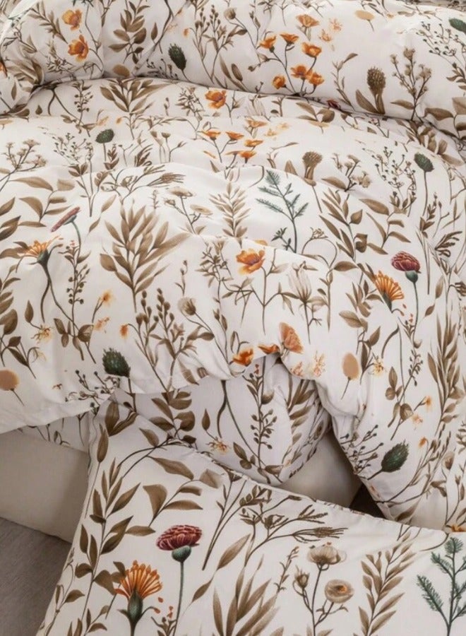 LUNA Home Queen size 6 pieces bedding set, featuring a beautiful orange and brown floral design. - Image 4