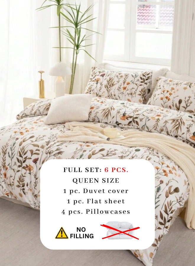 LUNA Home Queen size 6 pieces bedding set, featuring a beautiful orange and brown floral design. - Image 3