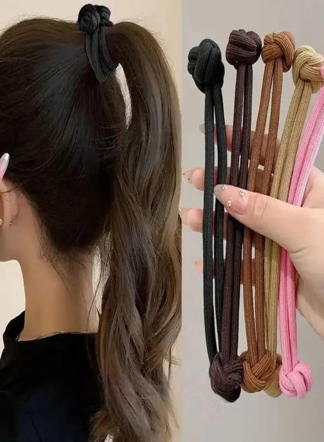 Knotted Hair Ties, Elastic Ponytail Holders, Multi-Color Pack, 5 Pieces - Image 1