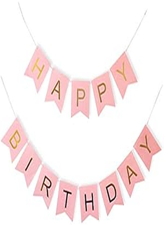 13pcs Paper Bunting Garland DIY Banners Flags Happy Birthday Banner Girls Boy Baby Shower Decoration Wedding Birthday Party Supplies DÃ©cor-Pink 