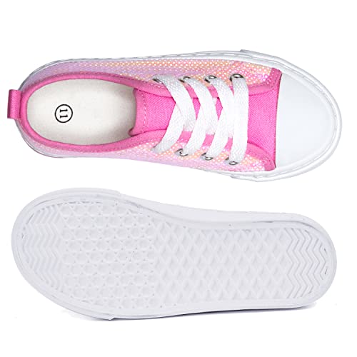 Toandon Girls Kids Sneakers Glitter Sequins Canvas Shoes Toddler Child Glitter Sparkle Low Top Lace Up Non Slip Lightweight Walking Outdoor Pink Size 11 - Image 5