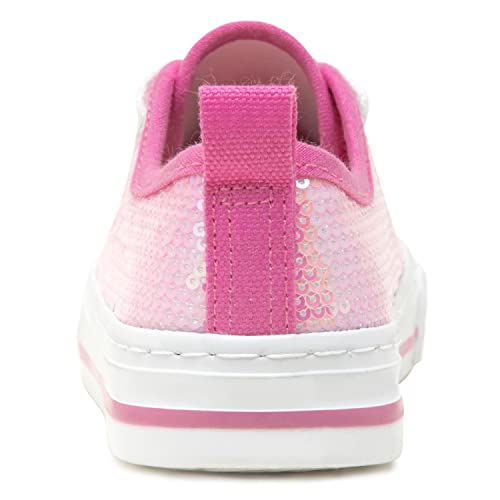 Toandon Girls Kids Sneakers Glitter Sequins Canvas Shoes Toddler Child Glitter Sparkle Low Top Lace Up Non Slip Lightweight Walking Outdoor Pink Size 11 - Image 4