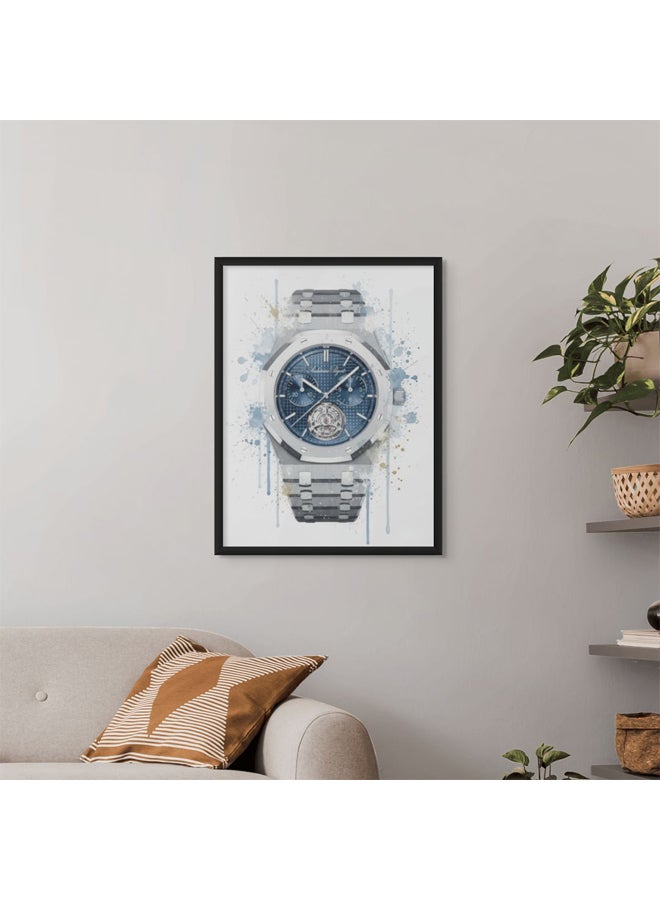 آرت دیکور  ديكور فني مؤطر بطباعة صورة فنية جميلة من ساعة بألوان مائية، طباعة فنية بمينا أزرق للساعة ملصق حديث فاخر لتزيين الحائط عمل فني أنيق لمكتب غرفة النوم وغرفة المعيشة واستوديو الفنادق المنزلية - Image 3