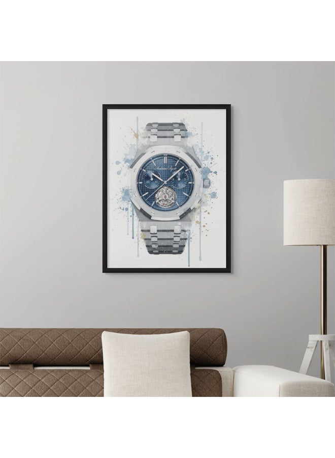 آرت دیکور  ديكور فني مؤطر بطباعة صورة فنية جميلة من ساعة بألوان مائية، طباعة فنية بمينا أزرق للساعة ملصق حديث فاخر لتزيين الحائط عمل فني أنيق لمكتب غرفة النوم وغرفة المعيشة واستوديو الفنادق المنزلية - Image 2