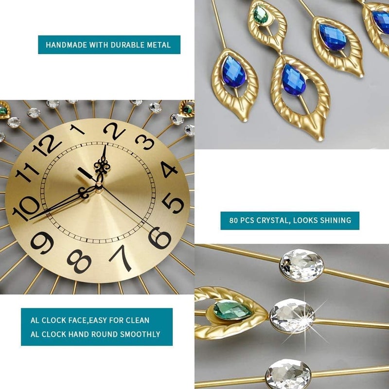 FMTAD 26.4 Inch Gold Large Wall Clock for Living Room Decor, Elegant 3D Modern Wall Clock with Dial Arabic Number, Non-Ticking Silent, Easy to Read, Suitable for Kitchen, Bedroom, Office, Hotel - Image 5