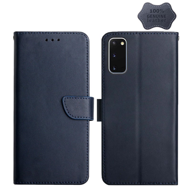 HuHa Protective Cover For Samsung Galaxy S20 Genuine Leather Fingerprint-proof Horizontal Flip Phone Case(Blue) - Image 1