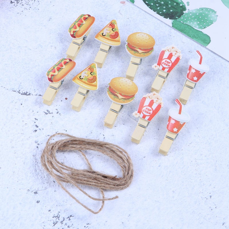 20 PCS Clips Burger Popcorn Photo Clips Household School Office with Hemp Rope - Image 4
