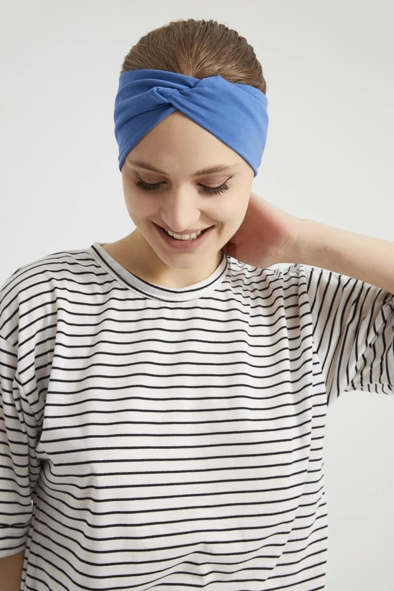 بوتيكجيز Deep Blue, Boutique Design Women's Bandana Hair Band, Extra Soft, Flexible, Natural, Combed Cotton