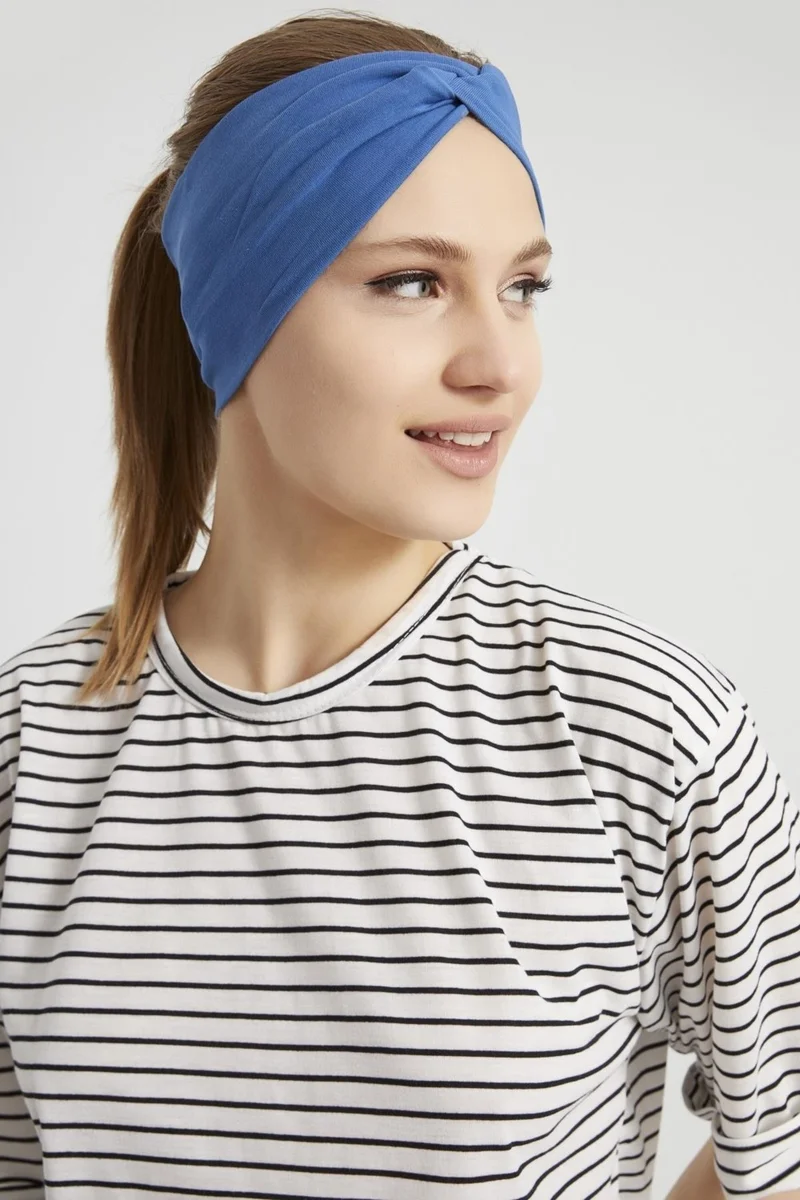 بوتيكجيز Deep Blue, Boutique Design Women's Bandana Hair Band, Extra Soft, Flexible, Natural, Combed Cotton