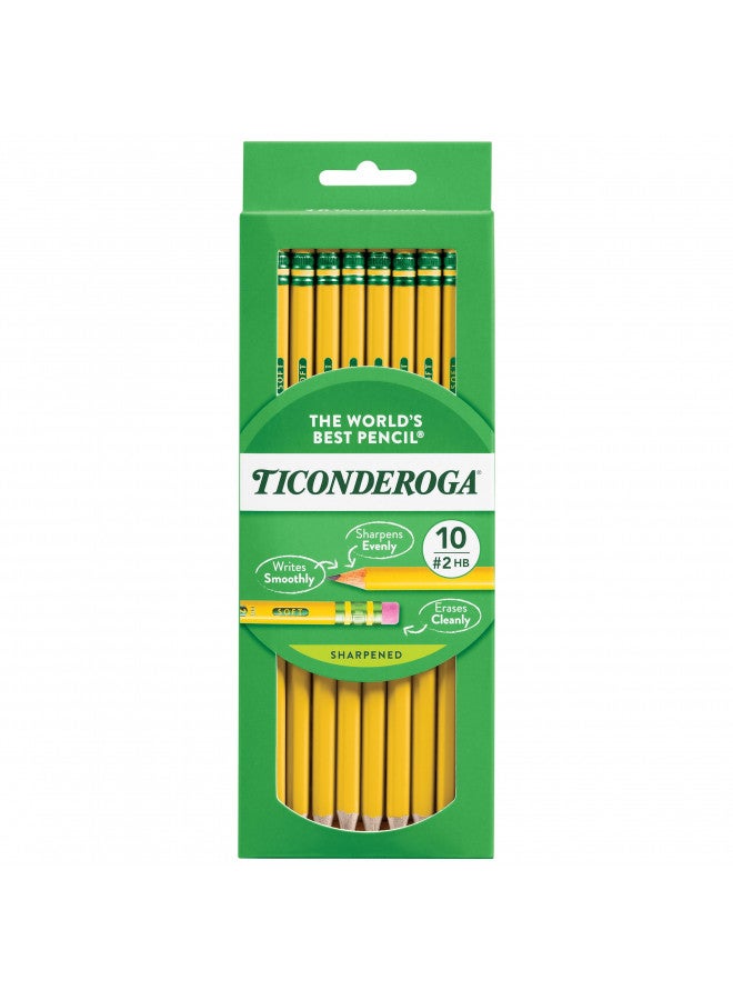 Ticonderoga Wood-Cased Pencils, Pre-Sharpened, 2 HB Soft, Yellow, 10 Count - Image 1