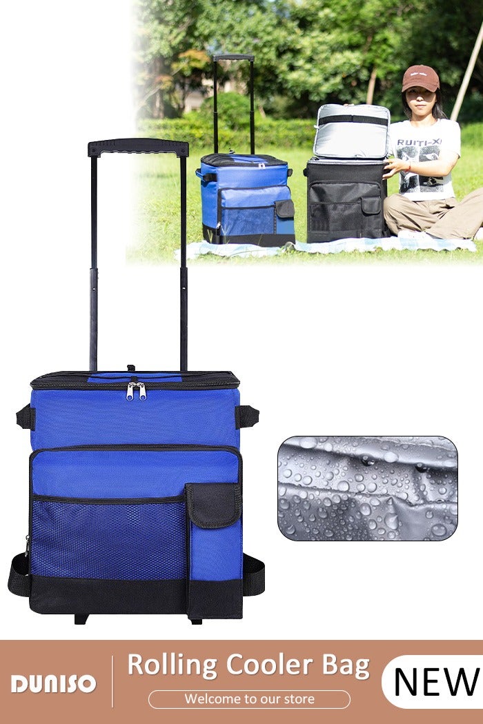 DUNISO Trolley Cooler Food Bag, Portable Hand Boot Cart Trunk, Insulated Rolling Thermal Beverage with Foldable Wheels Roller for Outdoor BBQ Beach, Camping, Picnics, Grocery Shopping - Image 1