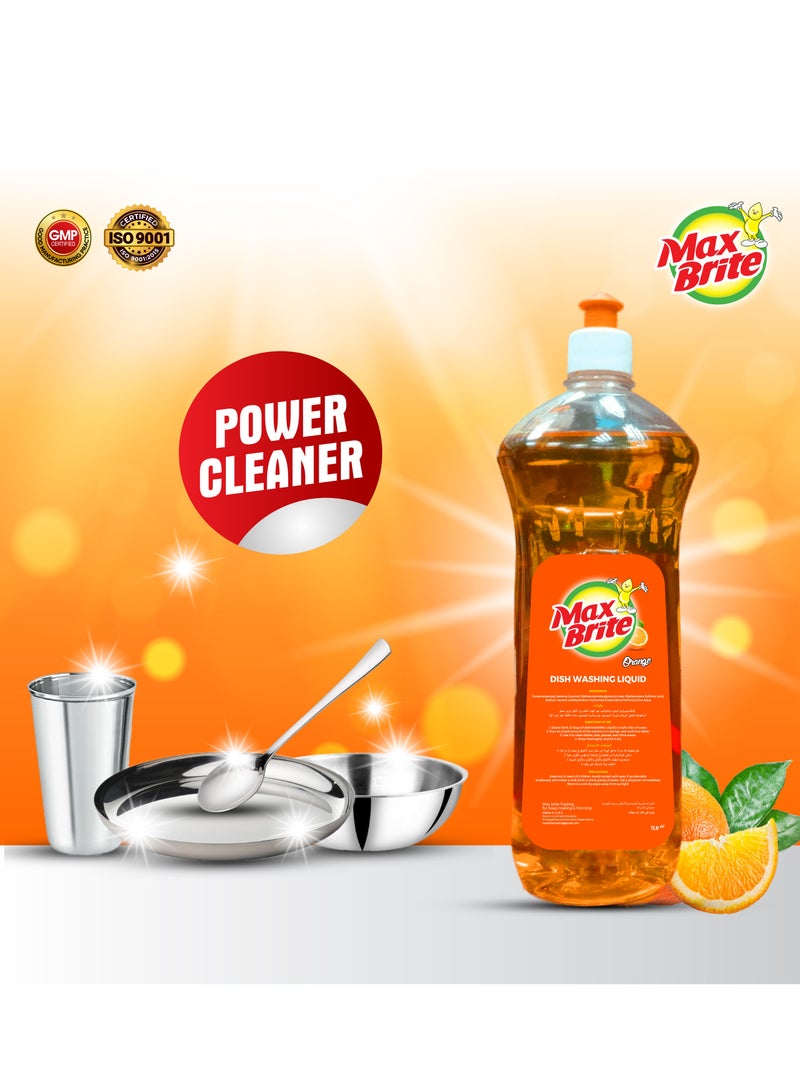 Max Brite Dishwashing Liquid Tough on Stains Gentle on Hands Orange Fragrance 1L - Image 3