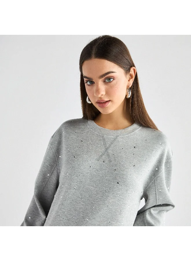 Splash FAV Embellished Sweatshirt with Long Sleeves