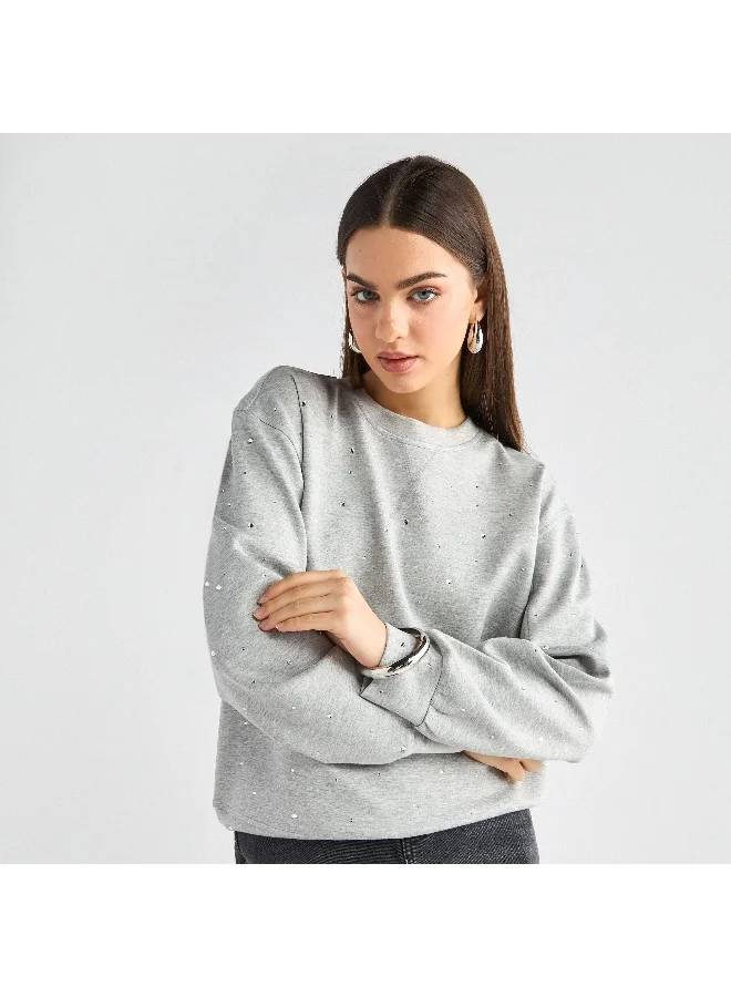 Splash FAV Embellished Sweatshirt with Long Sleeves