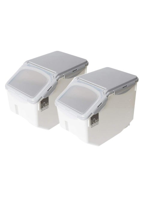 Grain & Rice Storage Bin Set – 10kg Large Food Containers with Leak-Proof Locking Lid, Plastic Cereal & Pet Food Storage, 2-Pack
