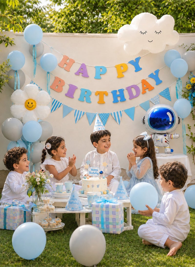 مجموعة بالونات زينة عيد الميلاد للأطفال، تشمل لافتة احتفال، بالون رائد فضاء وسحابة وزهرة ديزي، بالونات لاتكس بلون أزرق ورمادي ماكارون، مثالية لحفلات استقبال المواليد وصنع أقواس الزينة داخل وخارج المنزل - Image 3