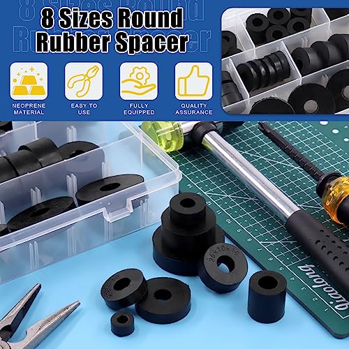 Glarks 40Pcs 8 Sizes Round Rubber Spacer Assortment Kit, Multi Purpose Black Round Neoprene Washers Anti Vibration Rubber Spacer Bushings for Electrical Repair and Home Car Accessories - Image 3